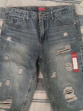 GUESS Men’s Distressed Light Blue Slim Straight Jeans